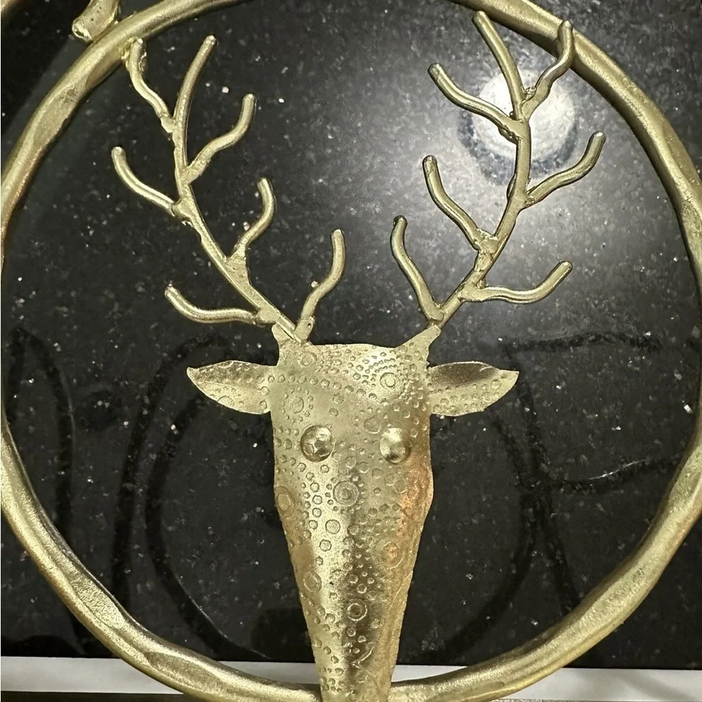 STOCKING HOLDER NOEL Marble Metal Wood DEER Reindeer Hanging  Hooks 3